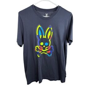 Psycho Bunny Shirt Mens Large Black Pima Cotton Graphic Crewneck Short‎ Sleeve